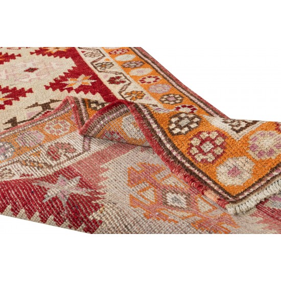 Central Anatolian Handmade Hallway Runner Rug, Vintage Geometric Pattern Corridor Carpet