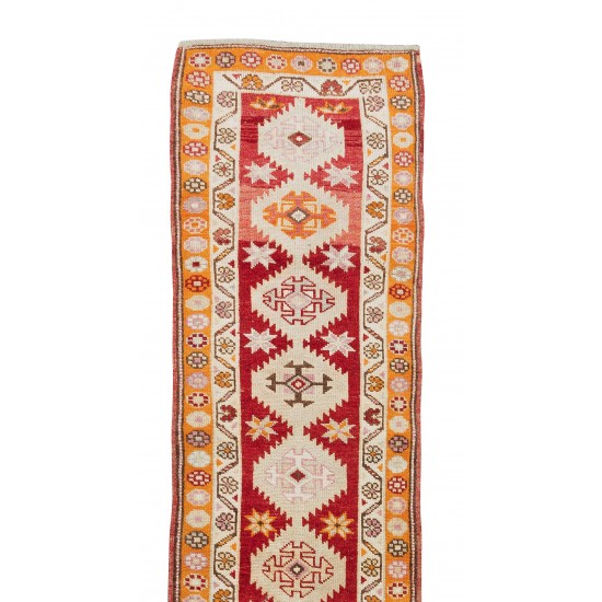 Central Anatolian Handmade Hallway Runner Rug, Vintage Geometric Pattern Corridor Carpet