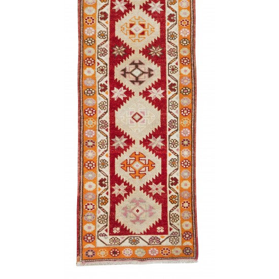 Central Anatolian Handmade Hallway Runner Rug, Vintage Geometric Pattern Corridor Carpet