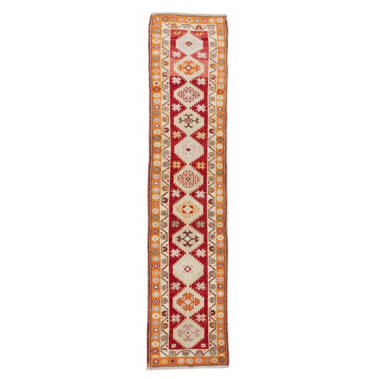 Central Anatolian Handmade Hallway Runner Rug, Vintage Geometric Pattern Corridor Carpet