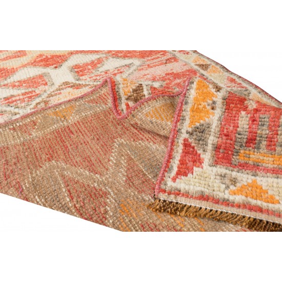 Vintage Hand Knotted Turkish Hallway Runner Rug, Geometric Pattern Corridor Carpet