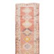 Traditional Hand Knotted Turkish Hallway Runner Rug, Mid-Century Geometric Pattern Corridor Carpet