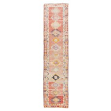 Traditional Hand Knotted Turkish Hallway Runner Rug, Mid-Century Geometric Pattern Corridor Carpet