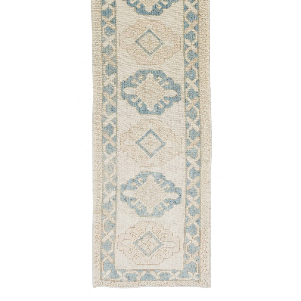 Vintage Hand-Knotted Anatolian Oushak Runner Rug for Hallway Decor