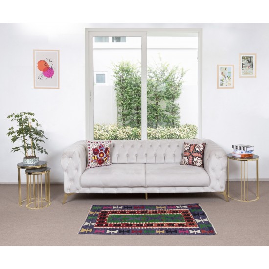 Colorful Vintage Hand-Woven Geometric Pattern Central Anatolian Kilim 'Flat-Weave', 100% Wool Colorful Vintage Hand-Woven Geometric Pattern Central Anatolian Kilim 'Flat-Weave', 100% Wool