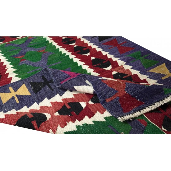 Colorful Vintage Hand-Woven Geometric Pattern Central Anatolian Kilim 'Flat-Weave', 100% Wool