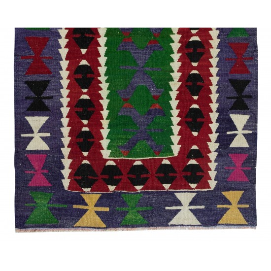 Colorful Vintage Hand-Woven Geometric Pattern Central Anatolian Kilim 'Flat-Weave', 100% Wool Colorful Vintage Hand-Woven Geometric Pattern Central Anatolian Kilim 'Flat-Weave', 100% Wool