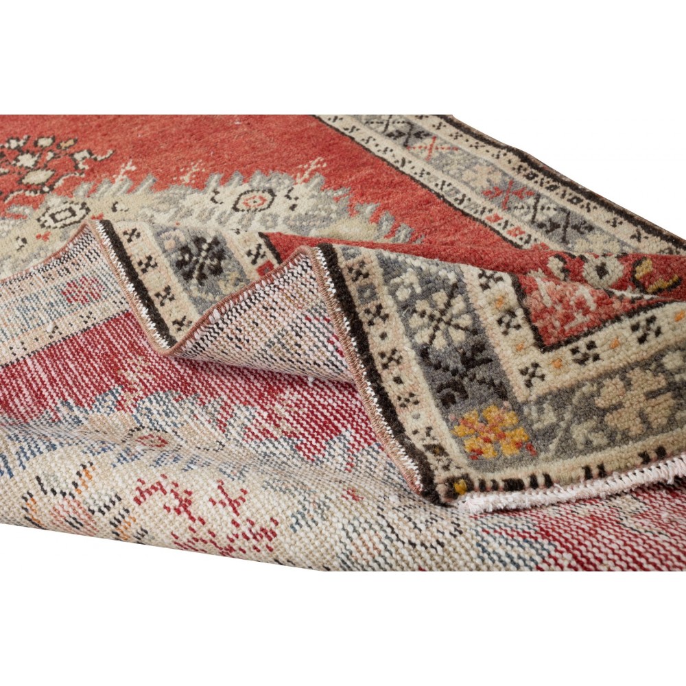 Traditional Vintage Turkish Handmade Accent Rug with Medallion Design