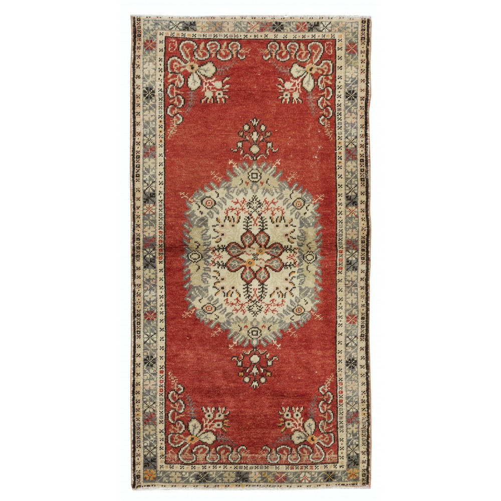 Traditional Vintage Turkish Handmade Accent Rug with Medallion Design