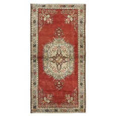 Traditional Vintage Turkish Handmade Accent Rug with Medallion Design