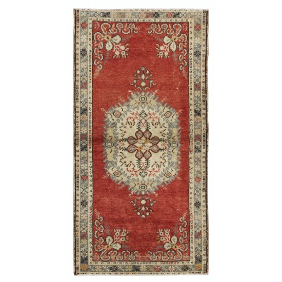 Traditional Vintage Turkish Handmade Accent Rug with Medallion Design