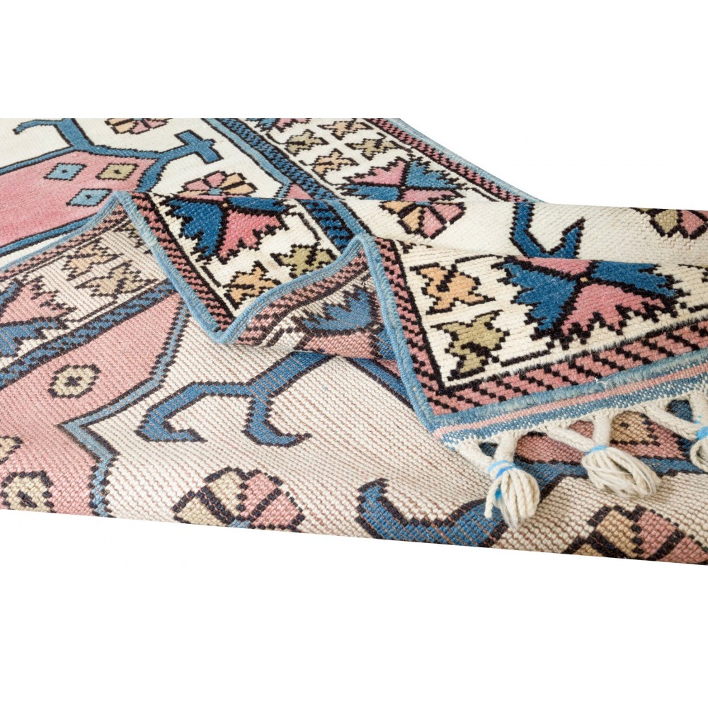 Traditional Hand Knotted Turkish Hallway Runner Rug, Mid-Century Geometric Pattern Corridor Carpet
