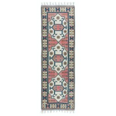 Traditional Hand Knotted Turkish Hallway Runner Rug, Mid-Century Geometric Pattern Corridor Carpet