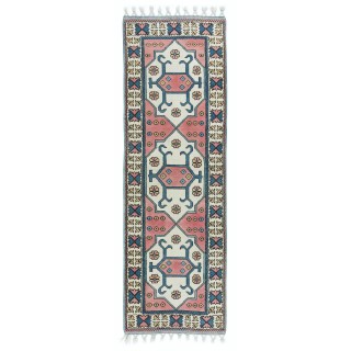 Traditional Hand Knotted Turkish Hallway Runner Rug, Mid-Century Geometric Pattern Corridor Carpet