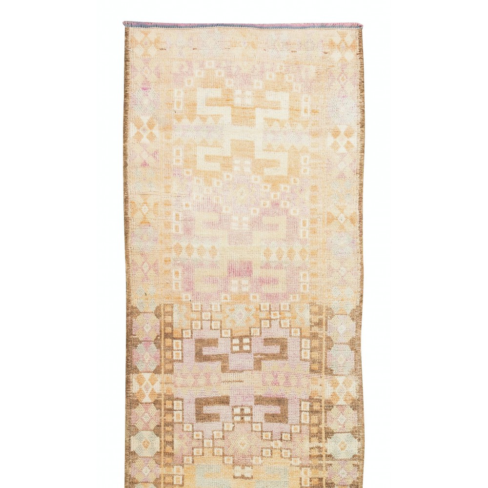 Vintage Handmade Narrow Runner Rug for Hallway, Turkish Oushak Corridor Carpet, 100% Wool