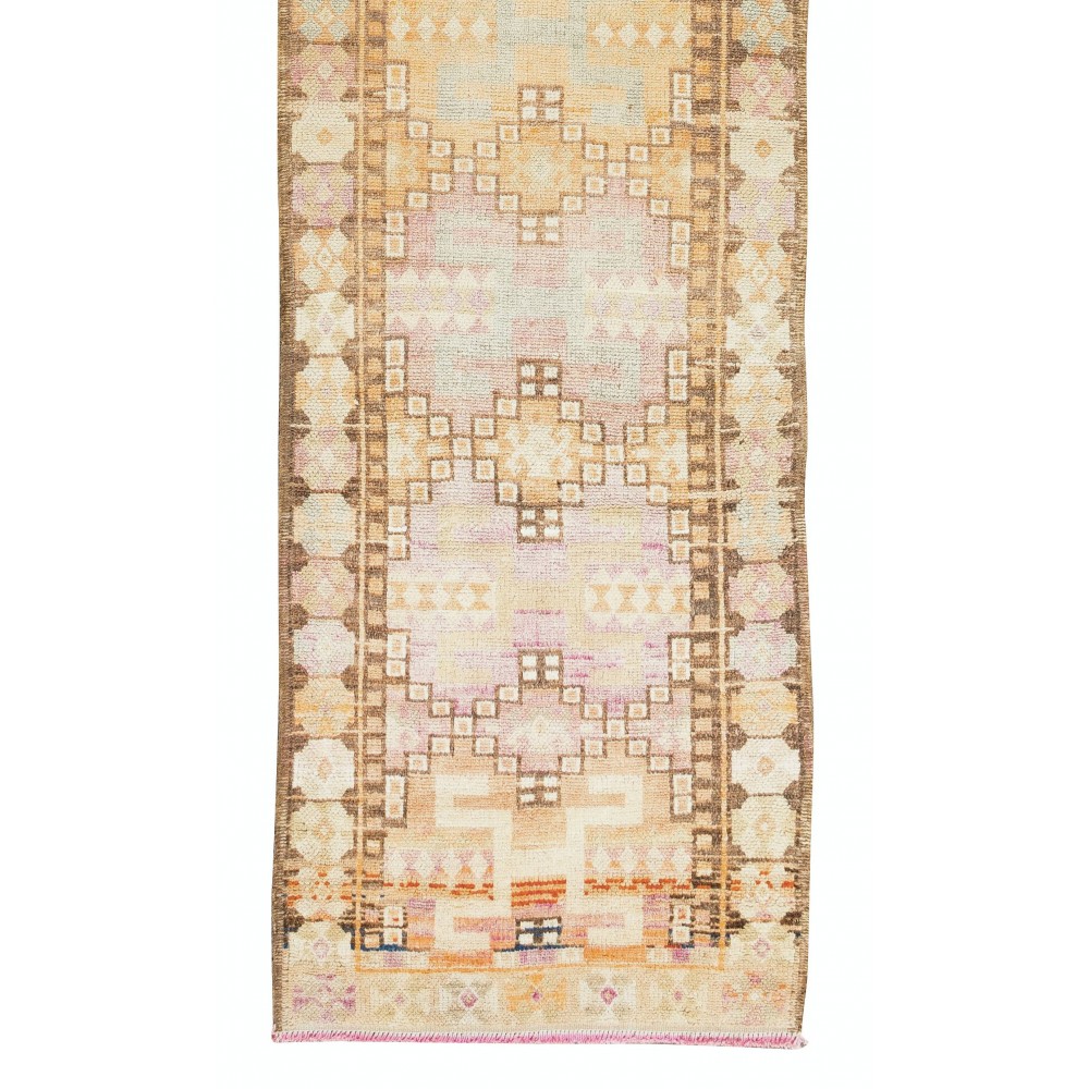 Vintage Handmade Narrow Runner Rug for Hallway, Turkish Oushak Corridor Carpet, 100% Wool