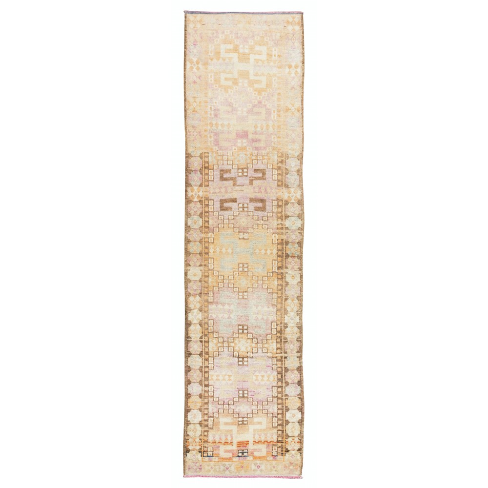 Vintage Handmade Narrow Runner Rug for Hallway, Turkish Oushak Corridor Carpet, 100% Wool