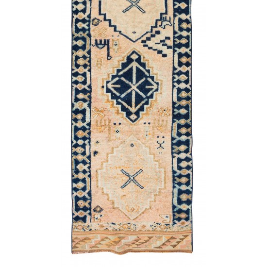 One of a Kind Vintage Hand-Knotted Anatolian Oushak Runner Rug for Hallway Decor