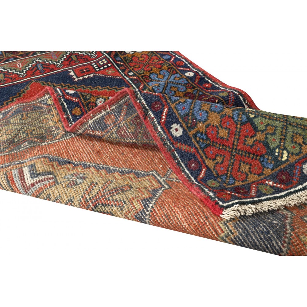 Vintage Oriental Accent Rug, Handmade Wool Carpet with Tribal Style