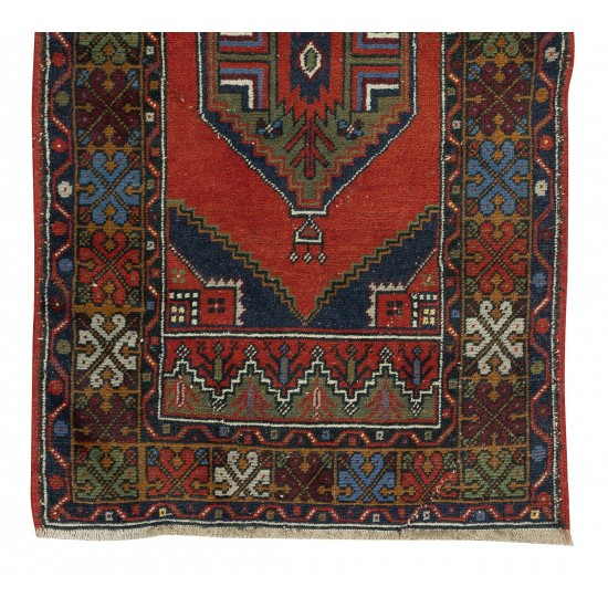 Vintage Oriental Accent Rug, Handmade Wool Carpet with Tribal Style