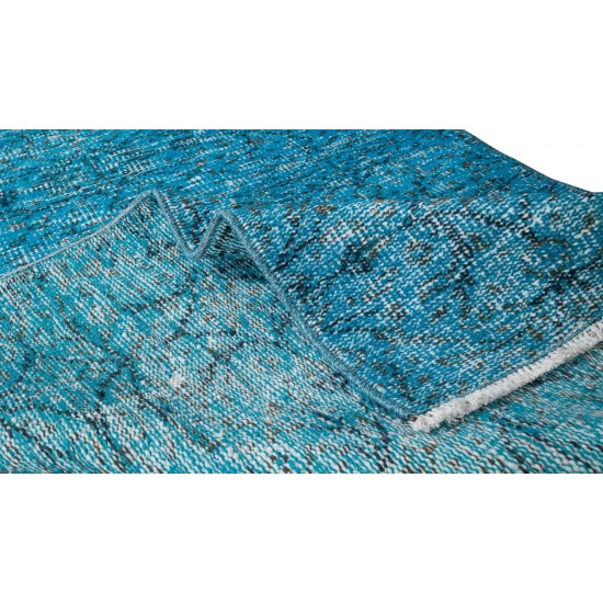 Hand Knotted Vintage Turkish Accent Rug Over-Dyed in Teal, Ideal 4 Modern Interiors