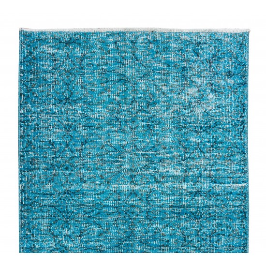 Hand Knotted Vintage Turkish Accent Rug Over-Dyed in Teal, Ideal 4 Modern Interiors