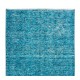 Hand Knotted Vintage Turkish Accent Rug Over-Dyed in Teal, Ideal 4 Modern Interiors