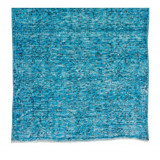 Hand Knotted Vintage Turkish Accent Rug Over-Dyed in Teal, Ideal 4 Modern Interiors