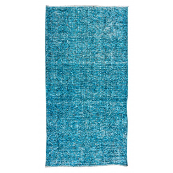 Hand Knotted Vintage Turkish Accent Rug Over-Dyed in Teal, Ideal 4 Modern Interiors