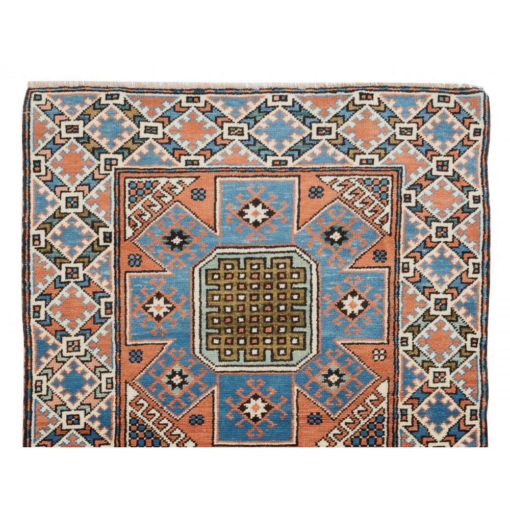 Vintage Handmade Geometric Turkish Accent Rug, Woolen Floor Covering