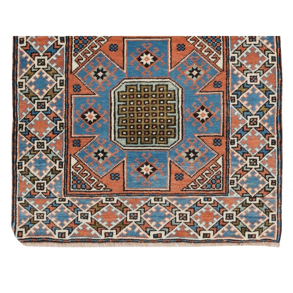 Vintage Handmade Geometric Turkish Accent Rug, Woolen Floor Covering