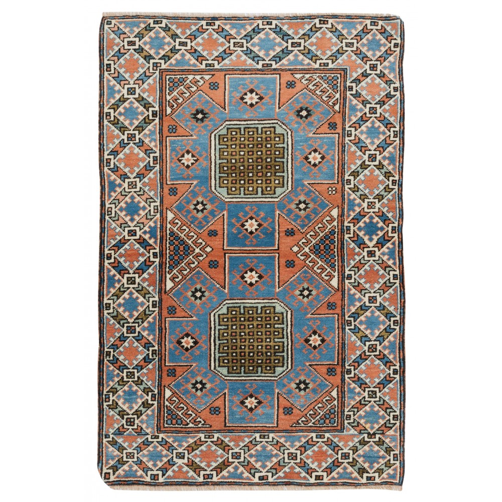 Vintage Handmade Geometric Turkish Accent Rug, Woolen Floor Covering