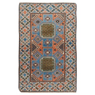 Vintage Handmade Geometric Turkish Accent Rug, Woolen Floor Covering