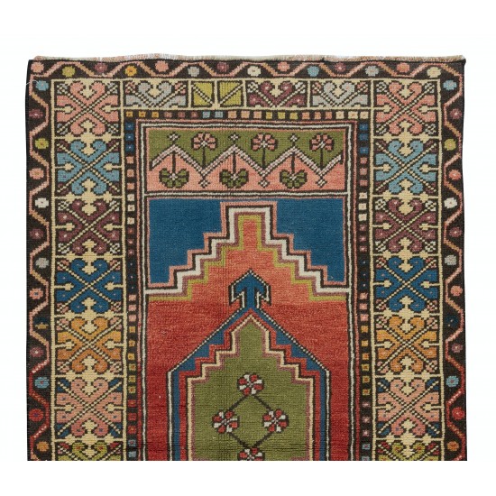 Handmade Anatolian Oriental Carpet, Decorative Tribal Style Vintage Wool Rug