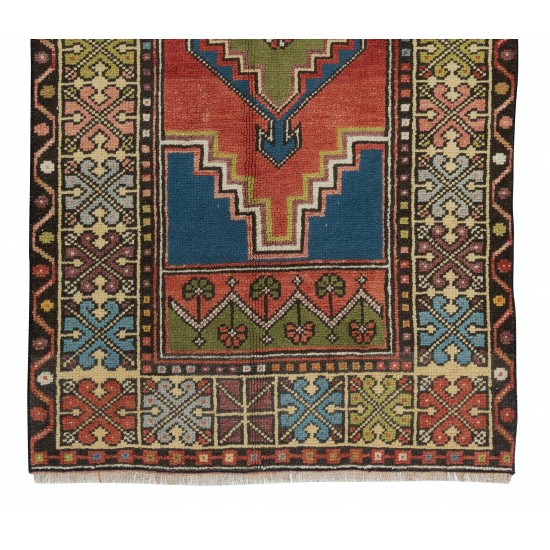 Handmade Anatolian Oriental Carpet, Decorative Tribal Style Vintage Wool Rug