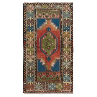 Handmade Anatolian Oriental Carpet, Decorative Tribal Style Vintage Wool Rug