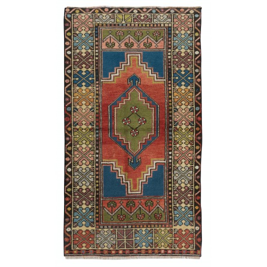 Handmade Anatolian Oriental Carpet, Decorative Tribal Style Vintage Wool Rug