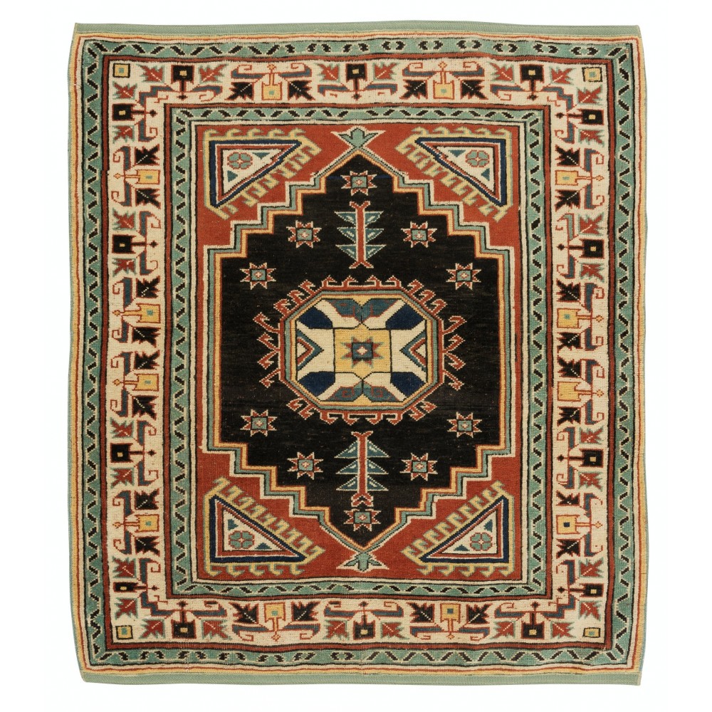 Vintage Handmade Geometric Pattern Accent Rug from Turkey, 100% Wool