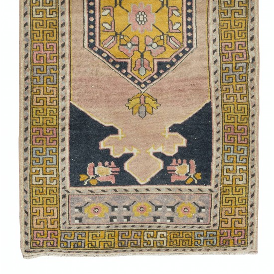 Oriental Wool Rug from Turkey, Vintage Handmade Village Accent Rug