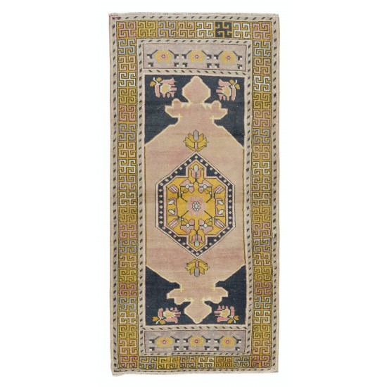 Oriental Wool Rug from Turkey, Vintage Handmade Village Accent Rug