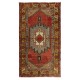 Vintage Hand Knotted Turkish Accent Rug with Geometric Medallion Design