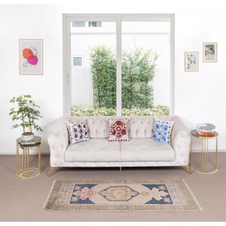 Handmade Anatolian Village Wool Accent Rug, Multicolor Tribal Style Vintage Small Rug