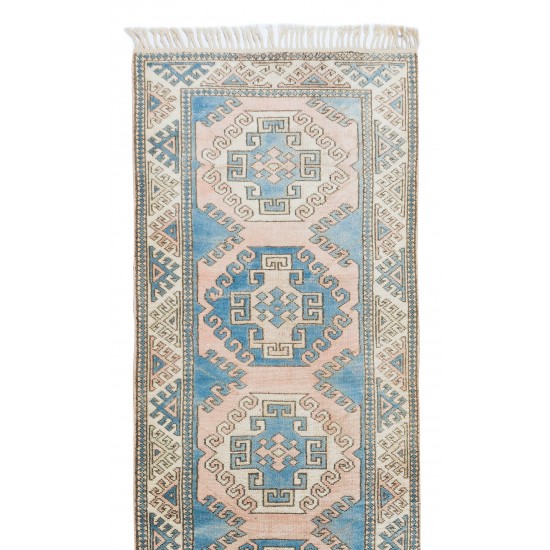 Hand Knotted Vintage Wool Runner Rug for Hallway Decor, Geometric Authentic Corridor Carpet Hand Knotted Vintage Wool Runner Rug for Hallway Decor, Geometric Authentic Corridor Carpet