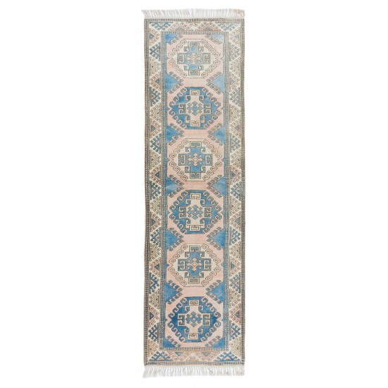 Hand Knotted Vintage Wool Runner Rug for Hallway Decor, Geometric Authentic Corridor Carpet Hand Knotted Vintage Wool Runner Rug for Hallway Decor, Geometric Authentic Corridor Carpet
