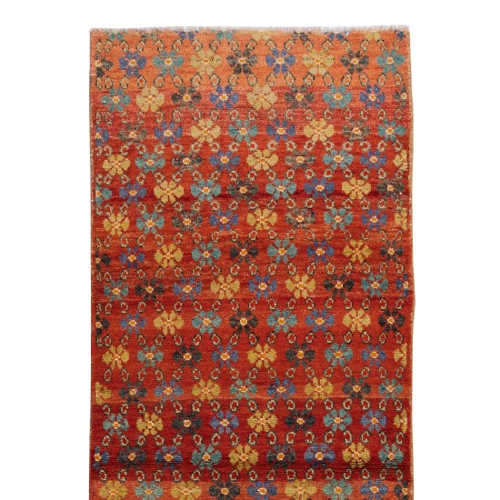 One-of-a-Pair Handmade Vintage Turkish Wool Runner Rug with Floral Design for Hallway Decor