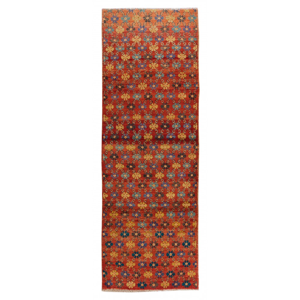 One-of-a-Pair Handmade Vintage Turkish Wool Runner Rug with Floral Design for Hallway Decor