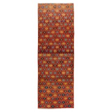 One-of-a-Pair Handmade Vintage Turkish Wool Runner Rug with Floral Design for Hallway Decor