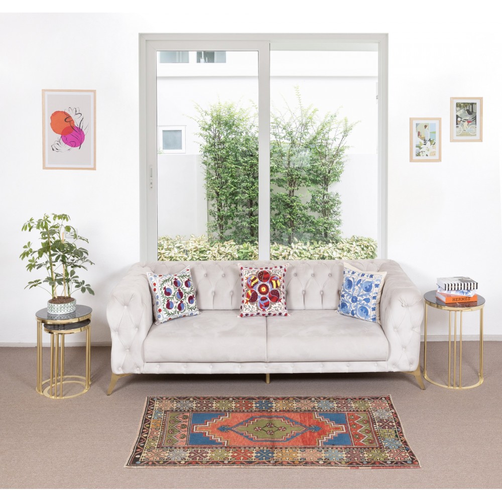Colorful Tribal Style Vintage Turkish Wool Rug, Hand-Knotted Oriental Carpet