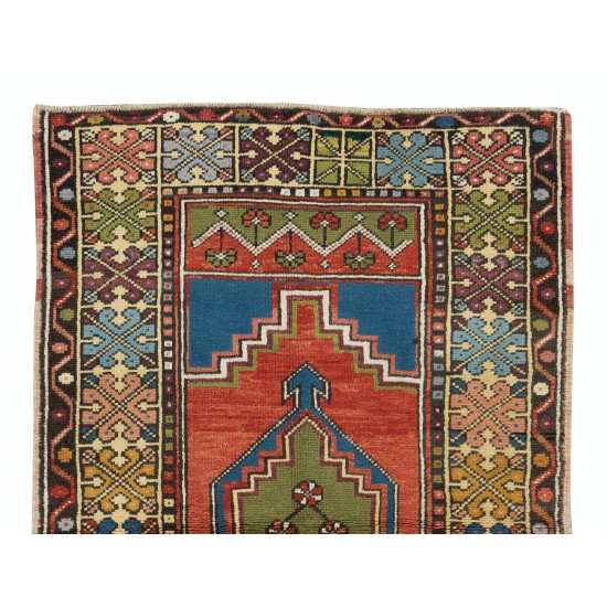 Colorful Tribal Style Vintage Turkish Wool Rug, Hand-Knotted Oriental Carpet