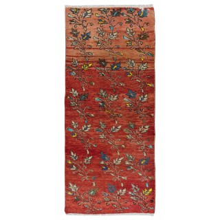 Vintage Handmade Turkish Runner Rug with Colorful Flowers for Hallway Decor